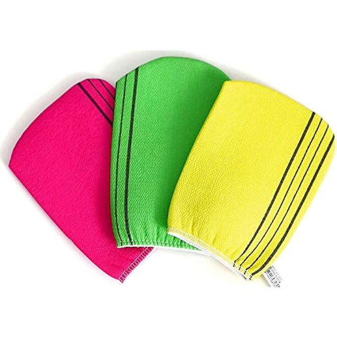 Bastex Korean Exfoliating Cloth Towels Washcloth Bath Scrup Mitt Italy Towel - 3pcs (Red,Green,Yellow) in 1 Package - Image 1